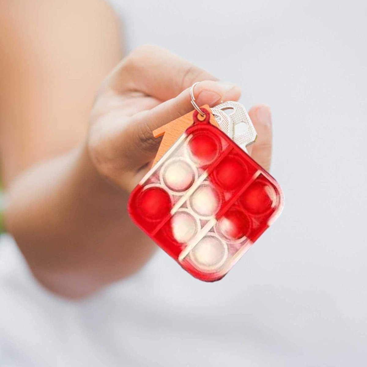 Fidget - Pop it - mini - Sleutelhanger - Rood - Marble - Vierkant - Bekend van Tiktok