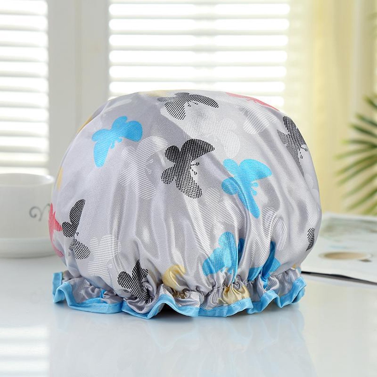 Afabs® Douchemuts / Shower cap / Douchekapje / Douchecap - Grijs met zwarte vlinders