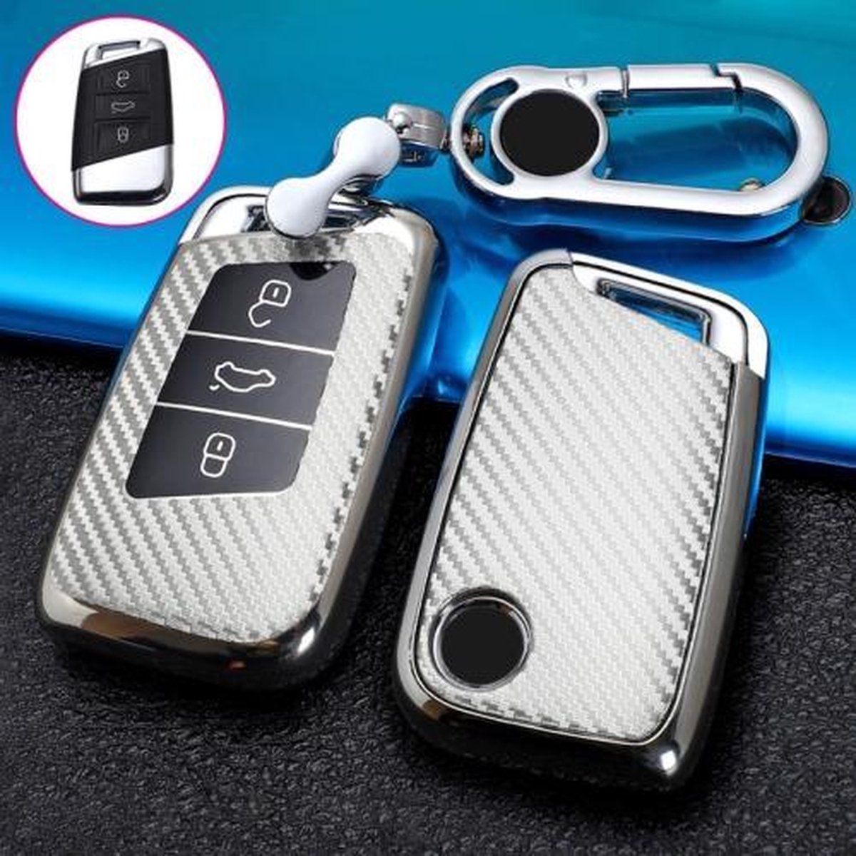 Voor Volkswagen Smart 3-knops auto TPU sleutel beschermhoes sleutelhoes met sleutelring (zilver)