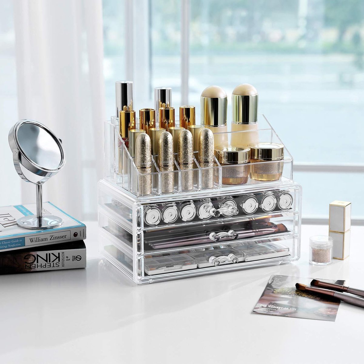 Make up organizer transparant met drie lades 24x13.5x18.5cm | Opbergsysteem voor make up en cosmetica | Duurzaam materiaal | Efficient design