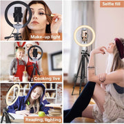Smartphone Tripod Camera Statief 102 Cm Zilver met LED Ring Light 35 Cm Inclusief Bluetooth shutter – HiCHiCO