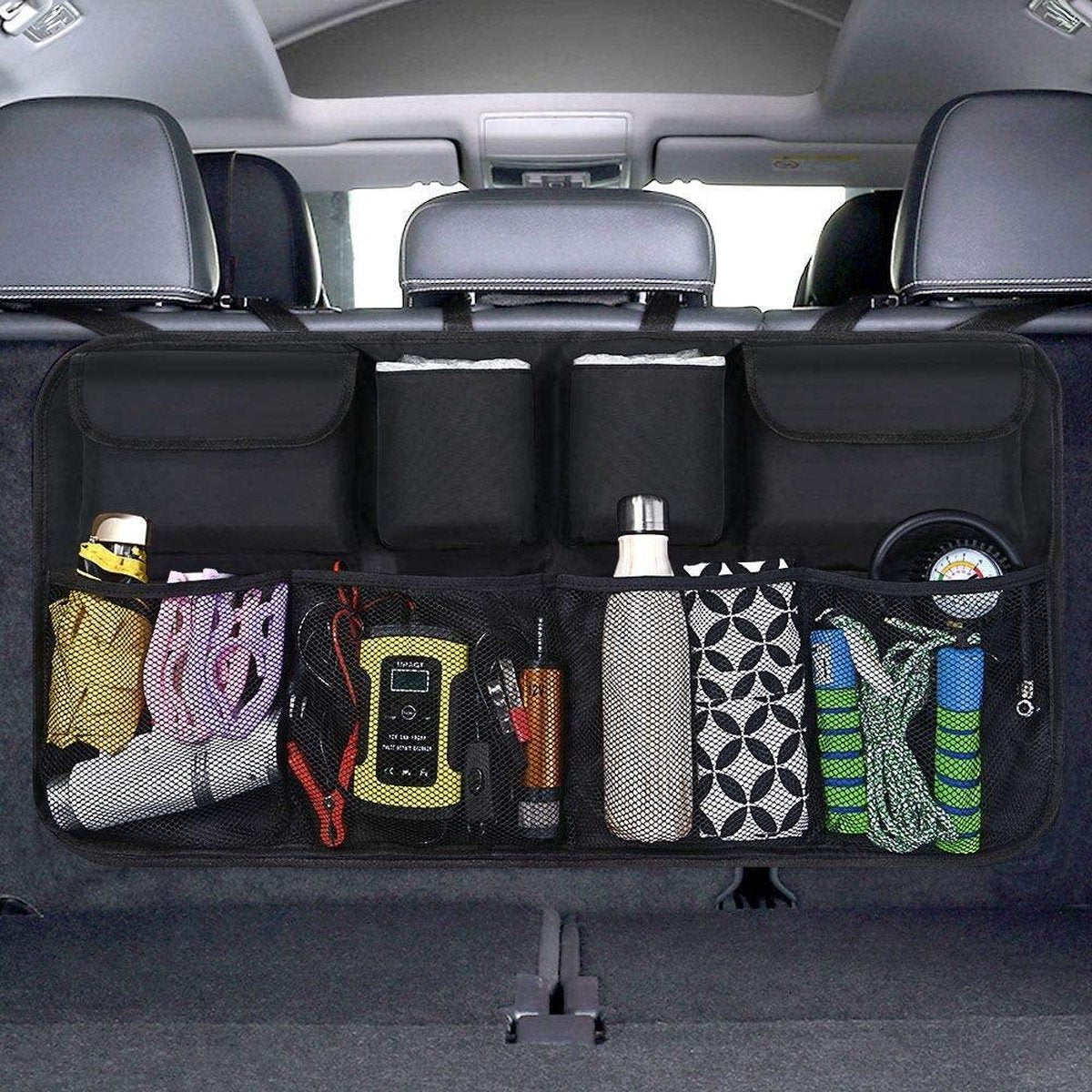 Auto Rugleuning Beschermer (2 stuks) - Waterdichte Autostoel Organizer - Tablet Houder - Telefoon - Opbergtas- Echt Leder