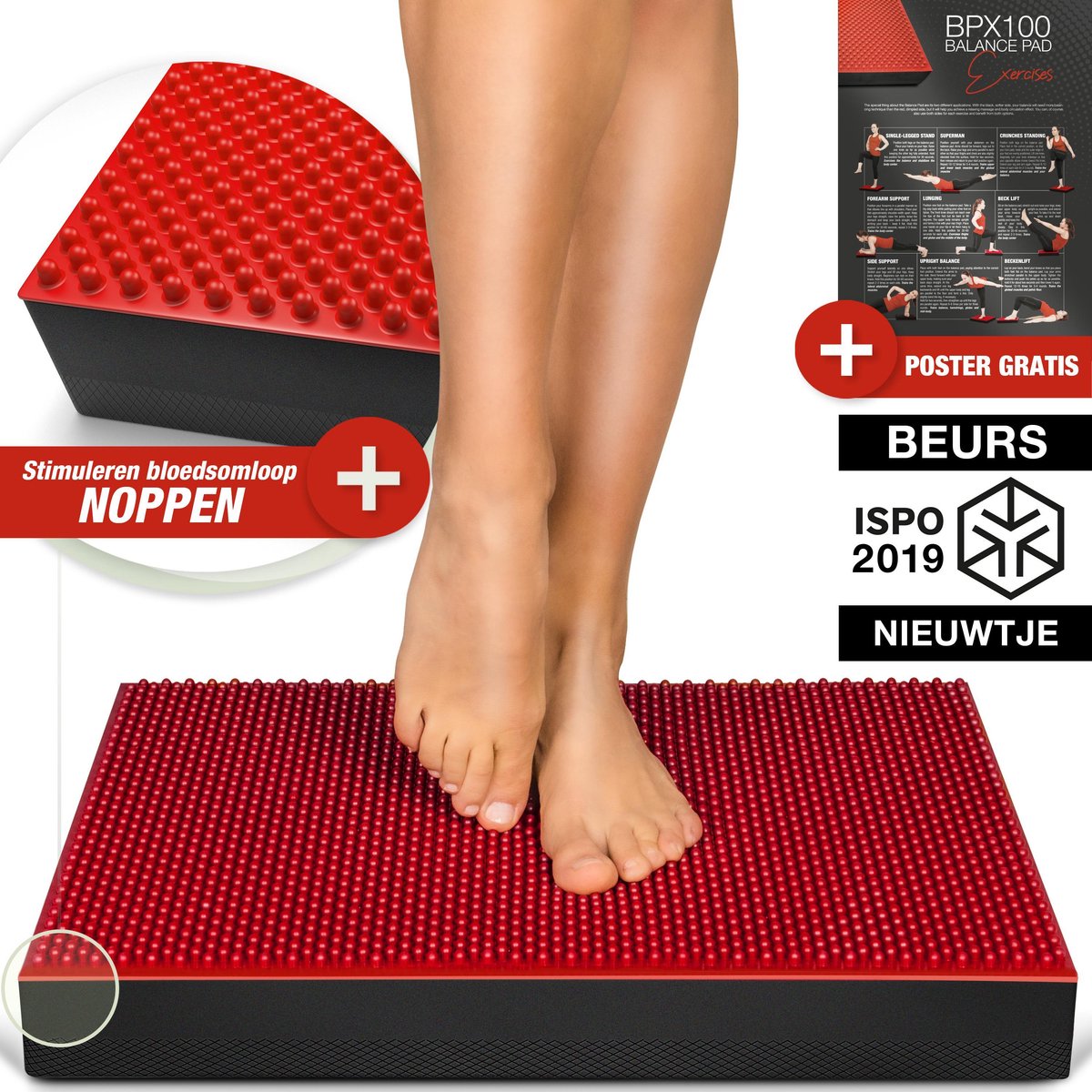 wiebelkussen rood - 2in1 balance pad - balanskussen - Sportstech BPX100