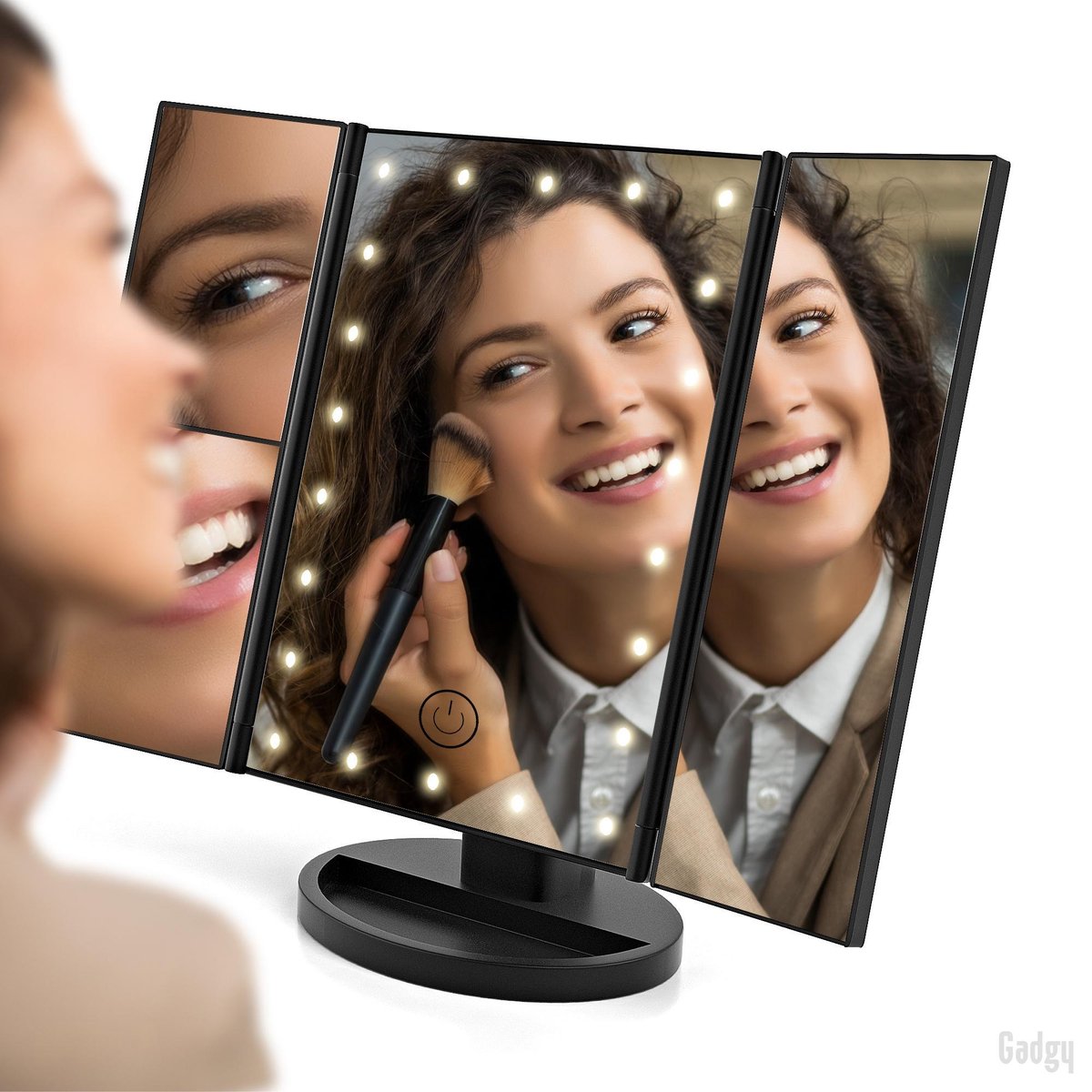 Gadgy Make Up Spiegel met LED verlichting – Staande spiegel - met 2 vergrootspiegels – Cosmetica / Visagie spiegel - Scheerspiegel - 22 dimbare leds - 180° draaibaar – op batterijen en USB (kabel incl) - leuk cadeau