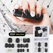 Herbruikbare Kunstnagels Strass #1 Zwart/Wit Mat 24st.