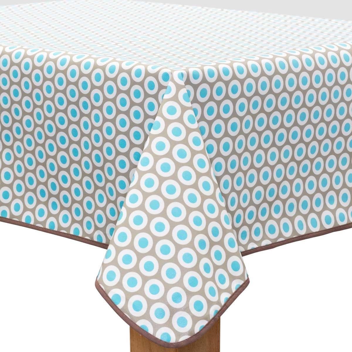 MixMamas Vierkant Tafelzeil - Ø 140 cm - Oogjes - Taupe/Turquoise