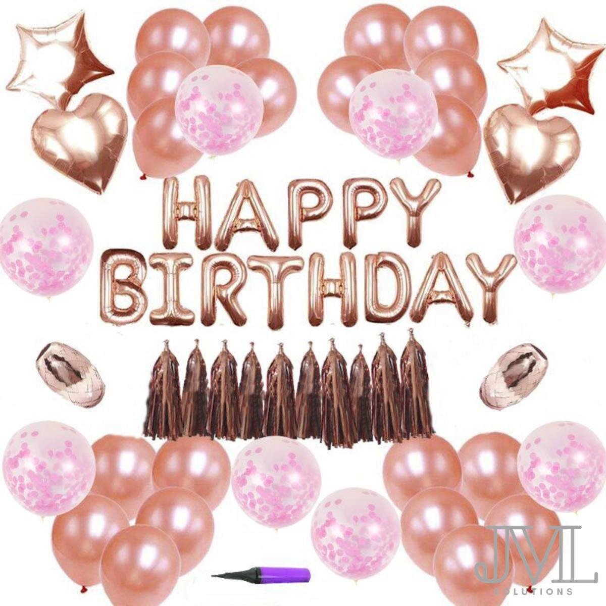 JML Verjaardag Versiering Set - XXL - Compleet - Goud Roze - Feest - Ballonnen - Slingers - Gratis Ballon Pompje - Rosegoud - Decoratie - Feestversiering  - Papieren Confetti Ballonnen - Ecologisch - Mileubewust