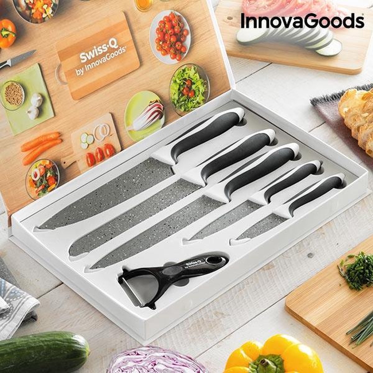 InnovaGoods Swiss·Q Stone Set Stenen Messen en Dunschiller (6 stuks)