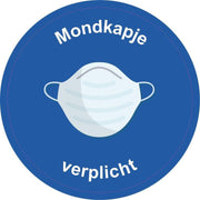 Sticker mondkapje verplicht Blauw ø15cm| Corona Sticker | Stickertoko.nl