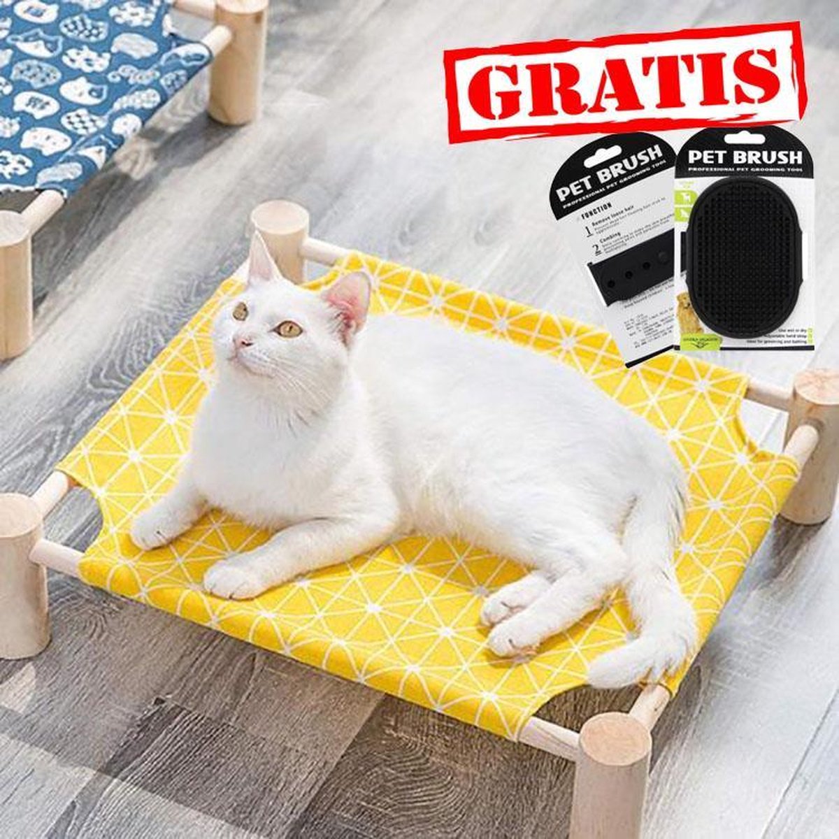 Reayou Houten Kattenbed / Hondenbed / Dierenbed / Hondenmand / Kattenmand / Hondenkussen / Kattenkussen / houten frame met vrolijke