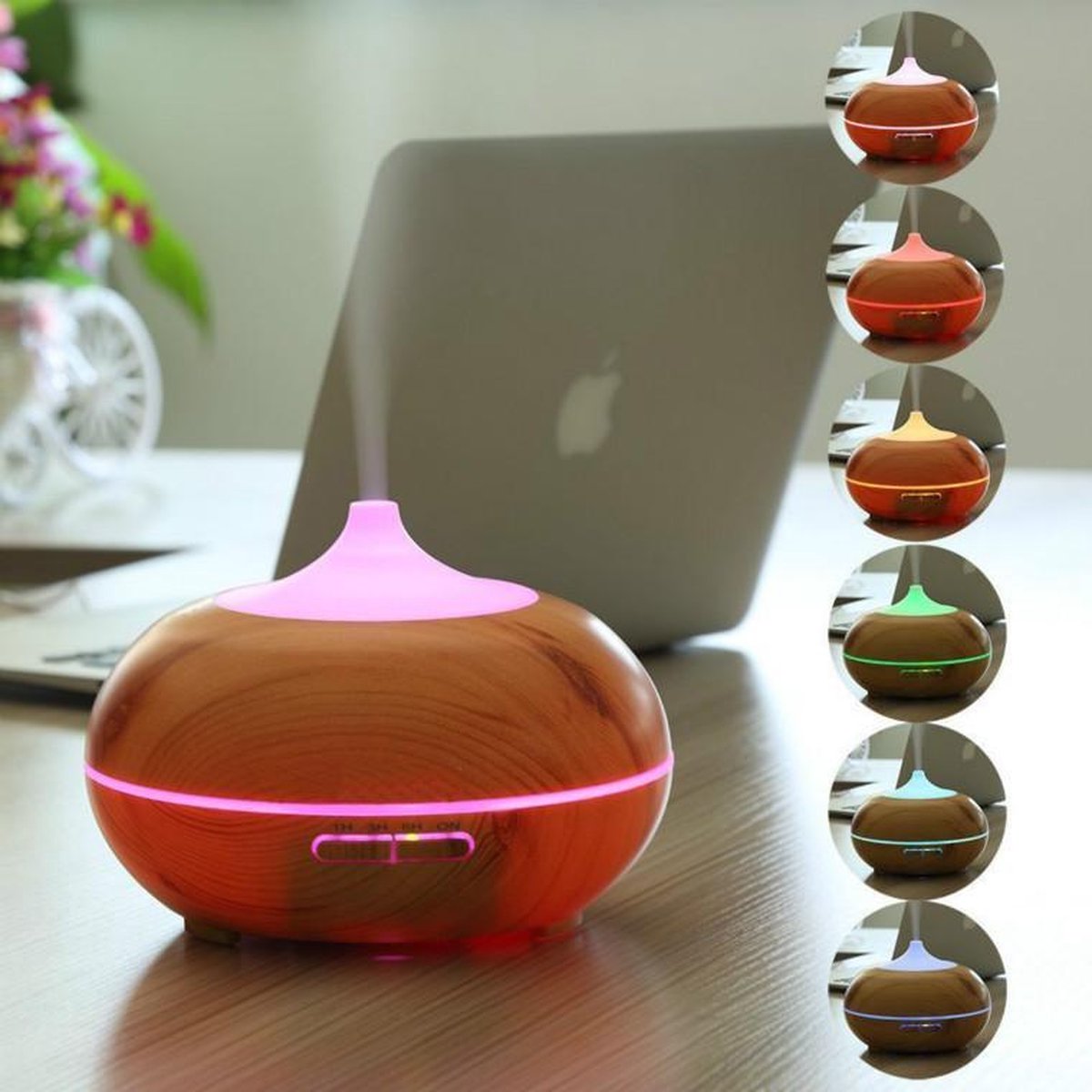 Aroma Diffuser Met 300ML Waterreservoir - Met afstandbediening - Hout Look - Luchtbevochtiger & Geurverspreider
