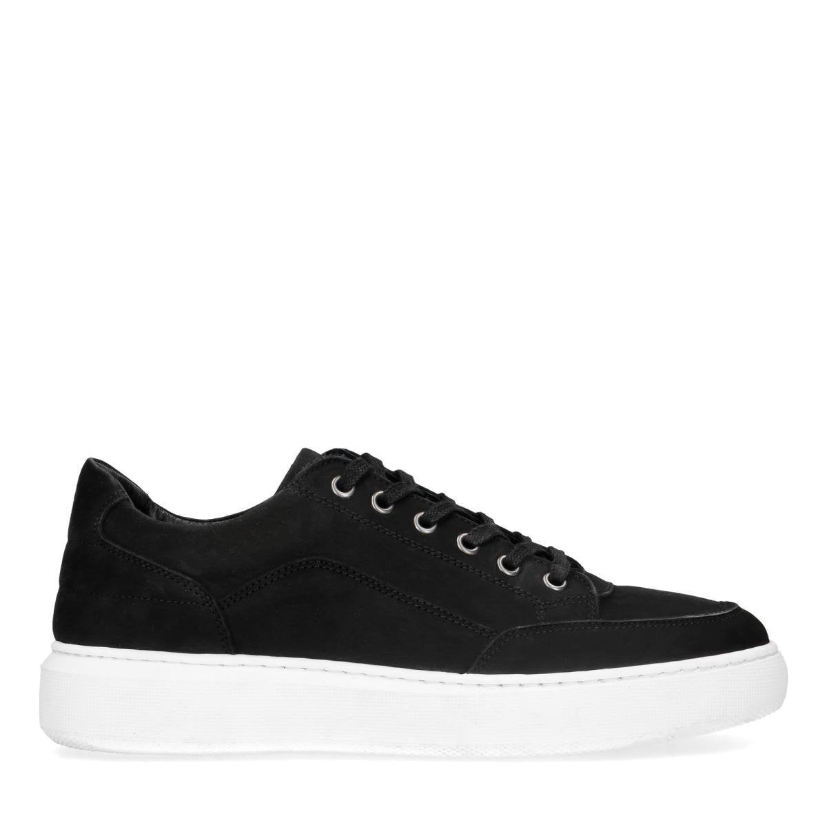 Manfield - Heren - Zwarte nubuck sneakers - Maat 45