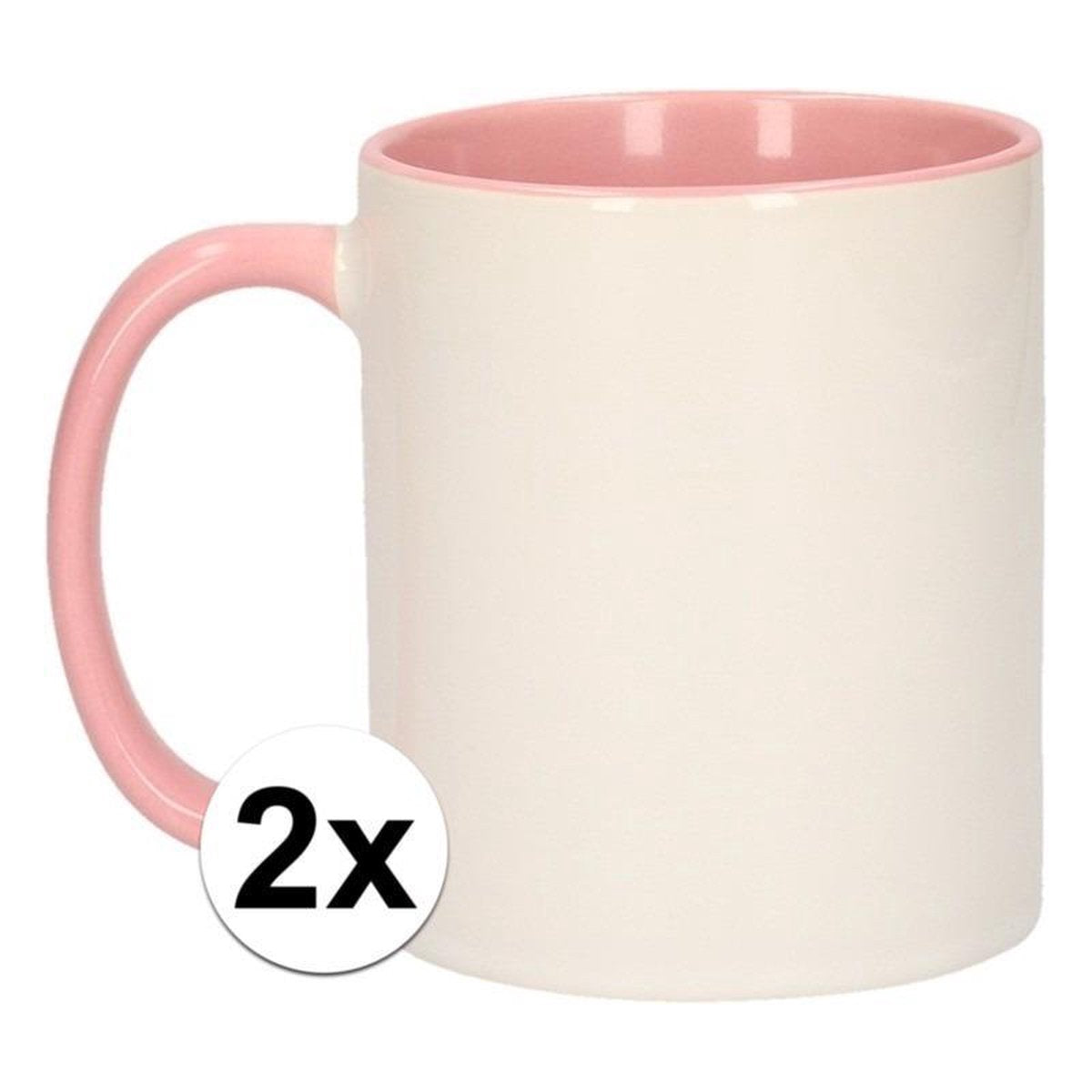 2x Wit met lichtroze blanco mokken - onbedrukte koffiemok