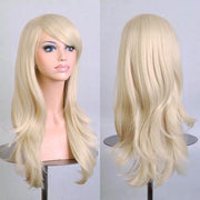KIMU luxe lange lichtblonde pruik schuine pony - witblond lady gaga