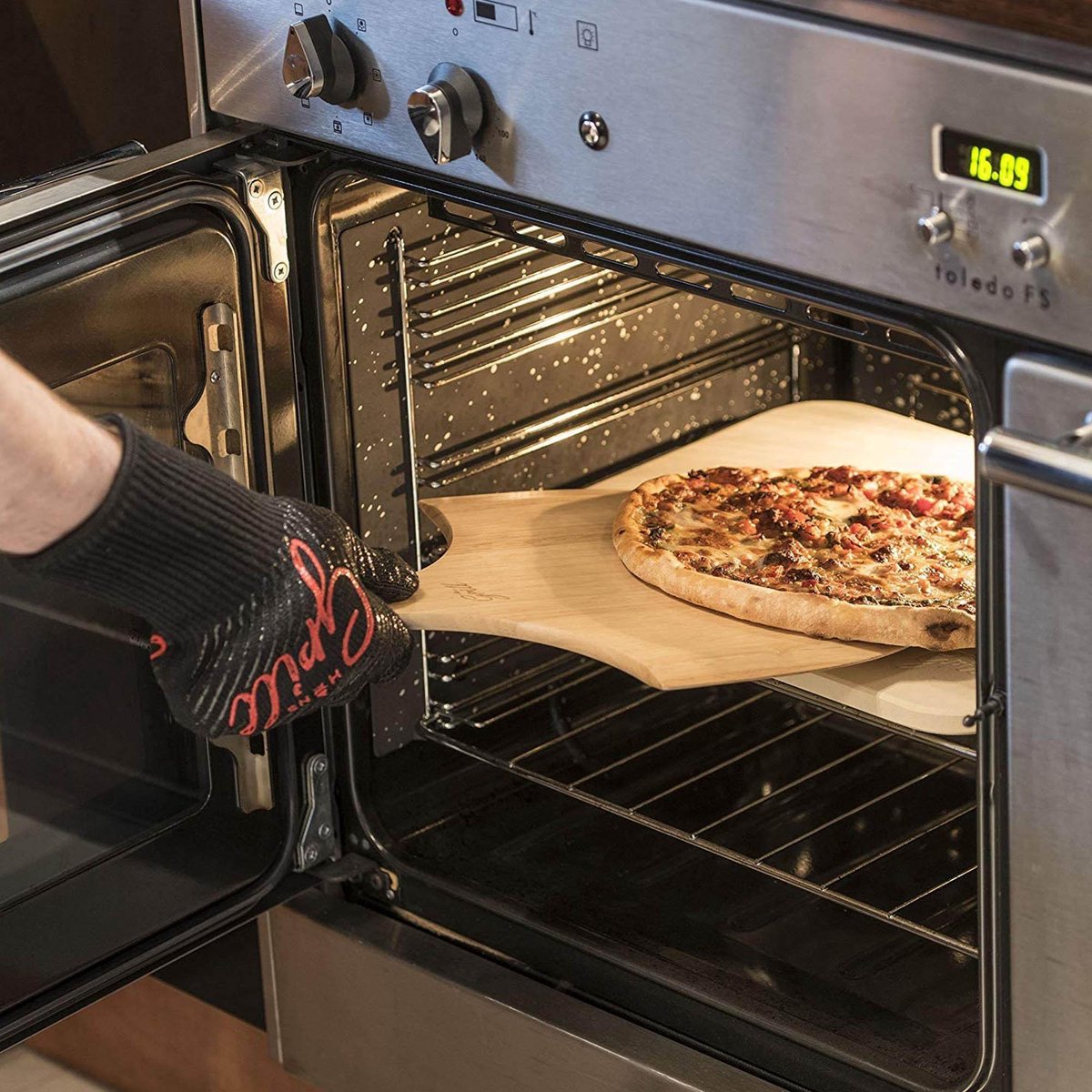 Buxibo 2in1 Pizzasteen - Voor BBQ & Oven - Inclusief Serveer Plank - Pizzabord/Pizzaplank - 30.5 x 38.1 x 11 cm