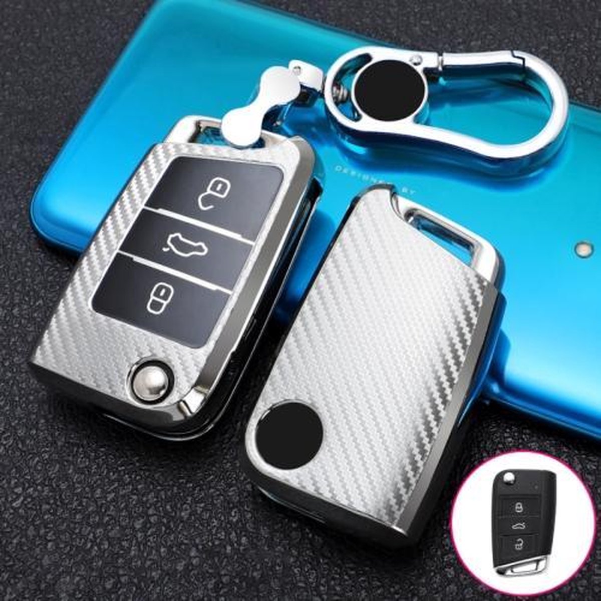Voor Volkswagen Golf 7 Vouwen 3-knops B Versie Auto TPU Sleutel Beschermhoes Sleutel Case met Sleutelhanger (Zilver)