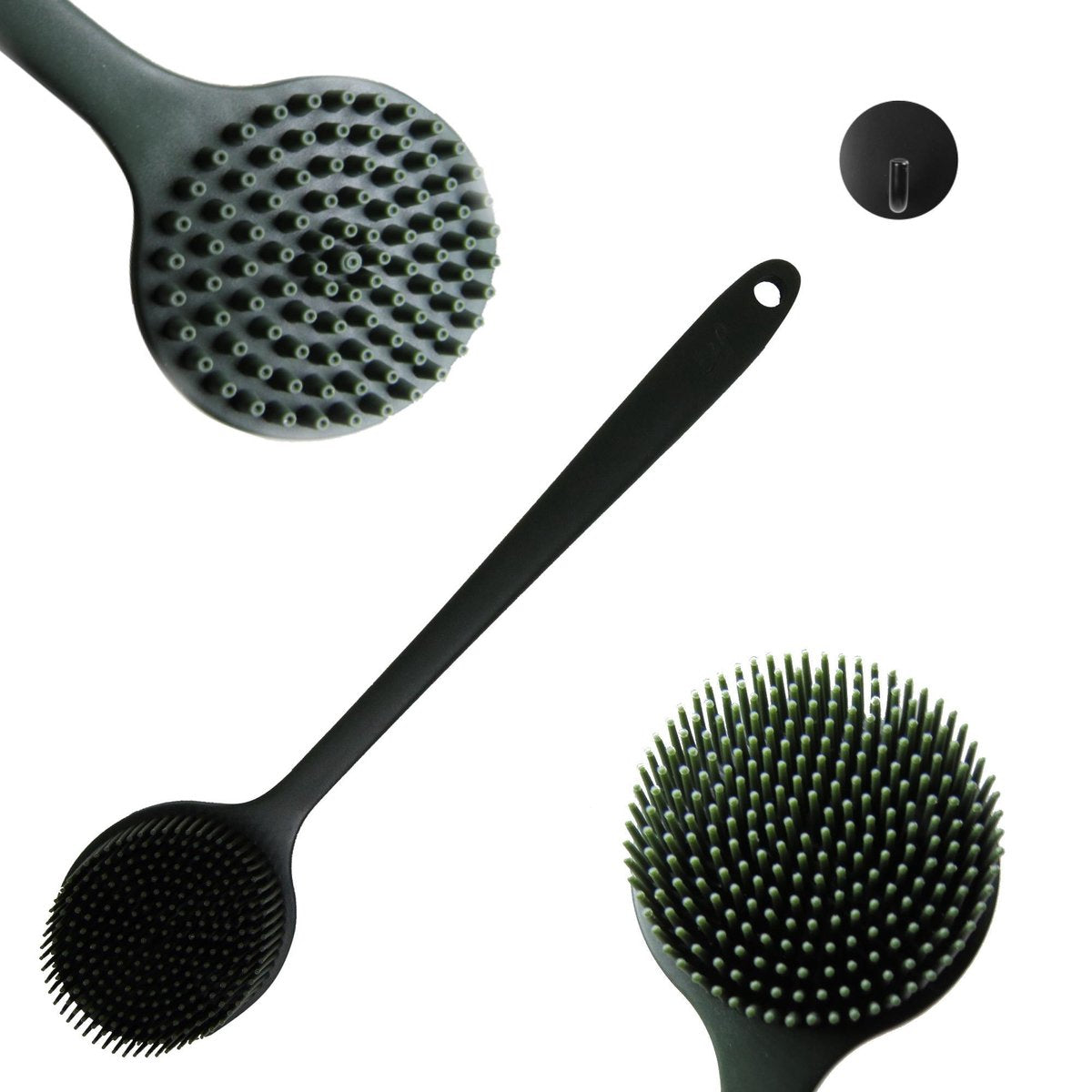 B&P Rug borstel met steel Shade of green and grey - groen - incl. metalen haakje - bad borstel lang - kunststof - wet & dry brush