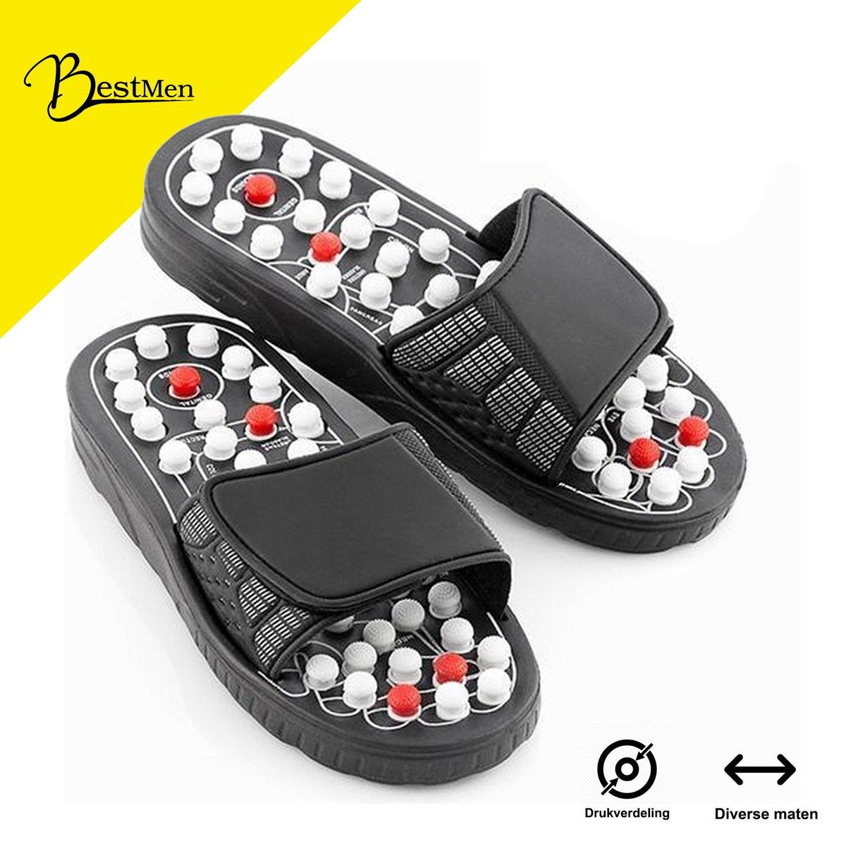 Massage slippers Unisex Maat (36-37) - Voet Massage/Foot Massage - Acupunctuur Slipper - Gezondheidsslipper Dames/Heren - Acupunctuur - Zwart - BestMen®