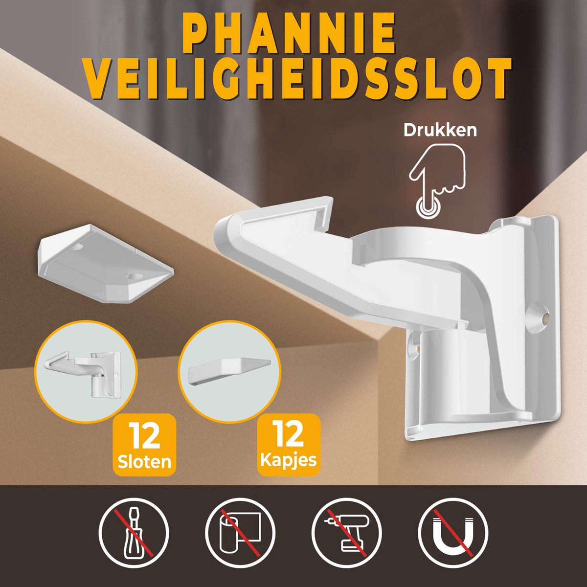 Veiligheidsslot Baby (12 stuks) - Kast- & Ladeslot - Veiligheidsslot Kind - Kinderbeveiliging - Zelfklevend - Kinderslot - Phannie