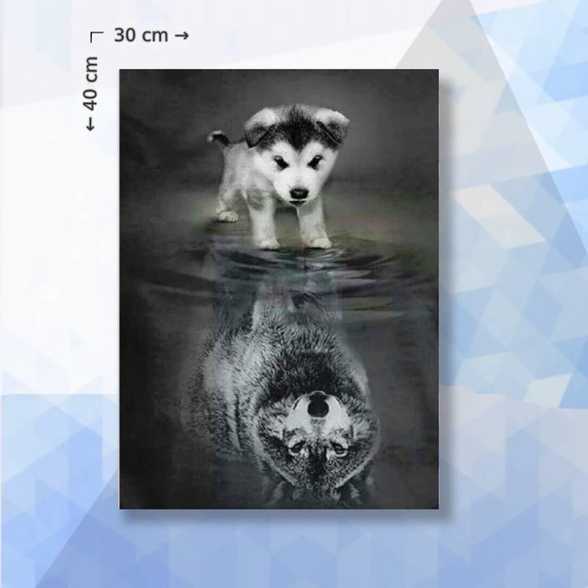 Diamond Painting Pakket Spiegelbeeld Wolf - vierkante steentjes - 30 x 40 cm