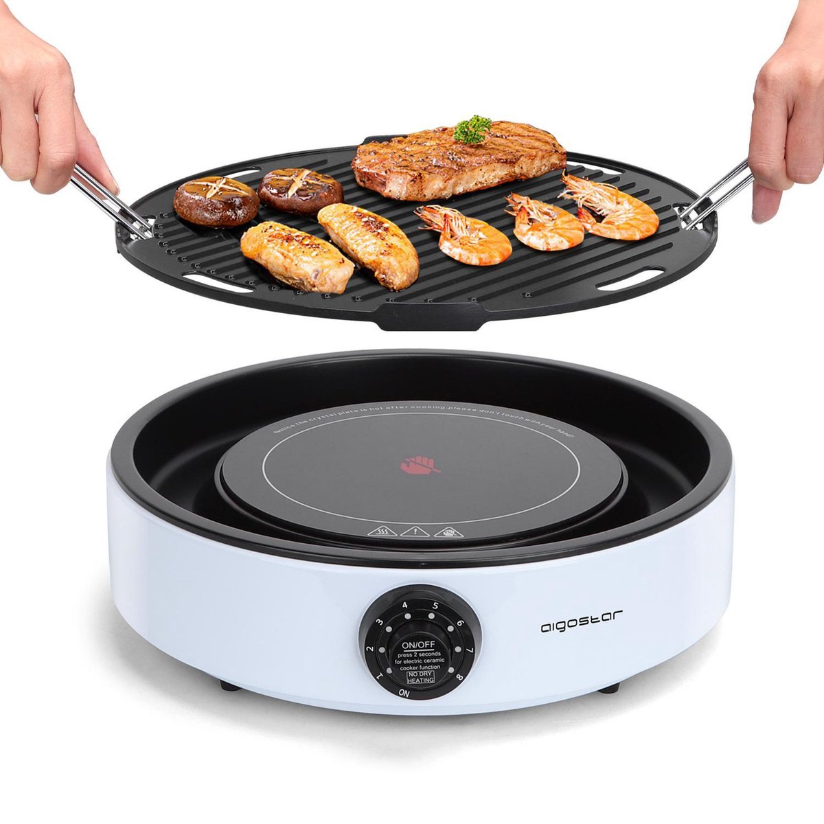 Aigostar Foodie 30ICL - Multifunctionele Kookplaat & Tafelgrill 2-in-1 - Camping - 2000 Watt - Lichtblauw