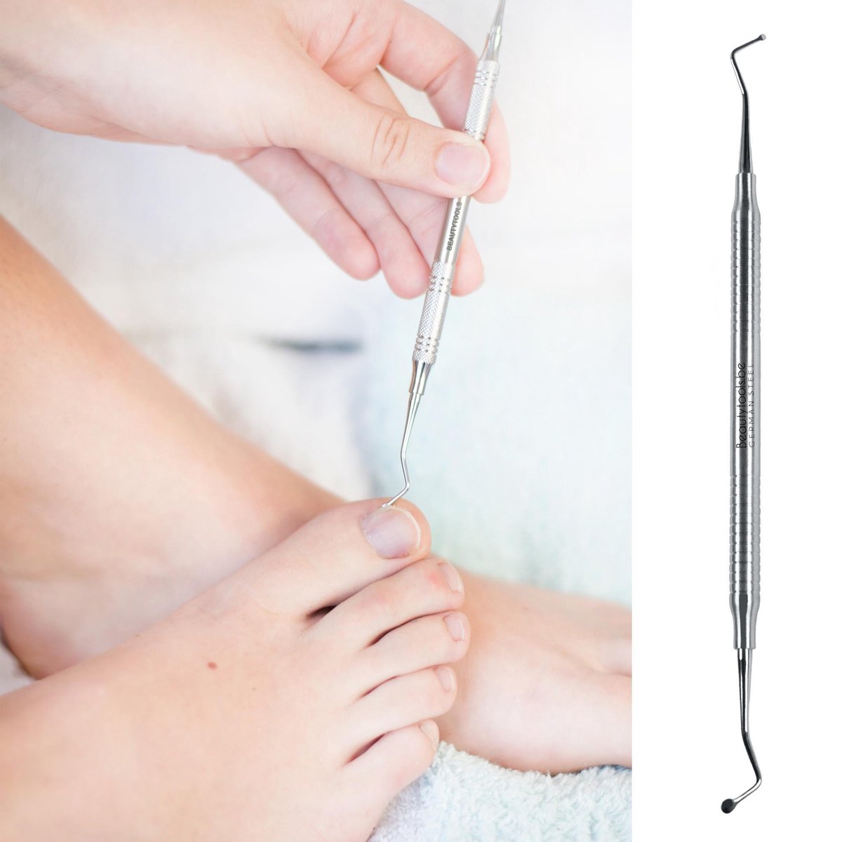 BeautyTools Pedicure Excavator / Nagellifter Voor Ingegroeide Teennagels en Hoekjes - Nagelheffer - Dubbelzijdig Super Fijn 1 mm en 2 mm (NL-1994) INOX