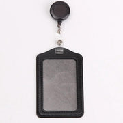 Badgehouder met trekkoord 60 cm - clip - afrolmechanisme - PU leder verticaal zwart
