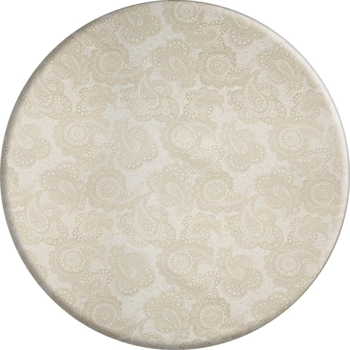 MixMamas Rond Tafelkleed Gecoat Jacquard - Ø 160 cm - Paisley Linnen - Beige