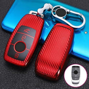 Voor Mercedes-Benz E-Klasse Smart 3-knops auto TPU Sleutel Beschermhoes Sleutelhoes met sleutelring (rood)
