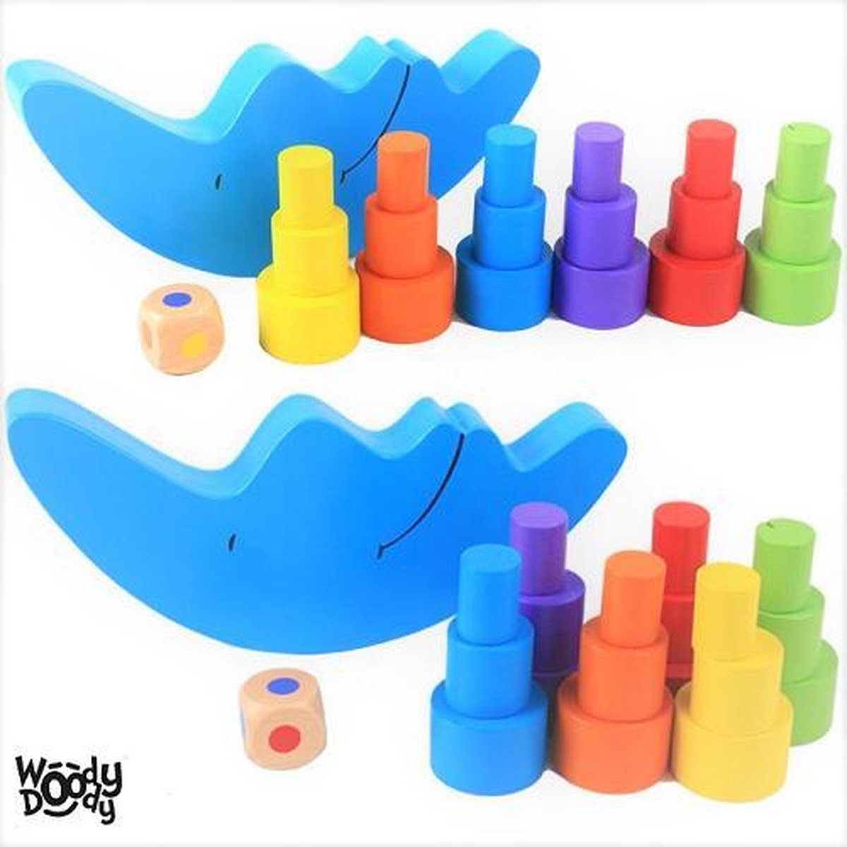 Balanceer Puzzel met Dobbelsteen Kleuter Educatief Speelgoed 4 jaar Houten Blokken Peuter Speelgoed Veel Kleuren - WoodyDoody