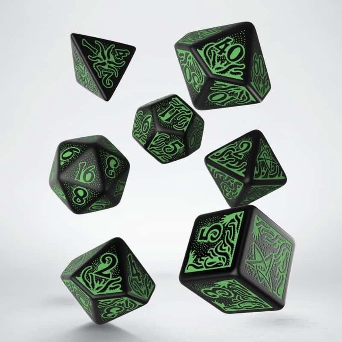 Polydice Set Q-Workshop Call of Cthulhu 7th Edition Black Green