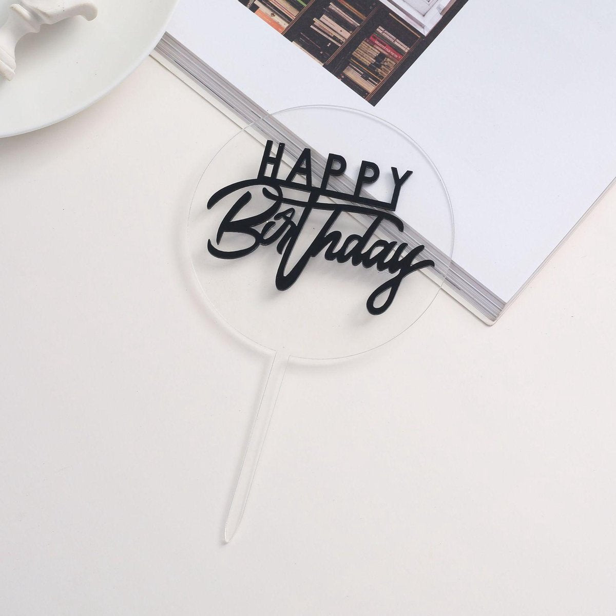 Cake Topper Happy Birthday Zwart/Black |Verjaardag/Birthday | Taartdecoratie | Taartversiering | Taarttopper |