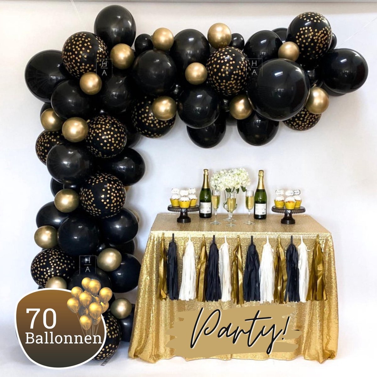 Ballonnenboog - Diy - Zwart - Goud - Incl. Pomp en Ophanghaakjes - Ballonnen - Verjaardag - Versiering - Feestartikel