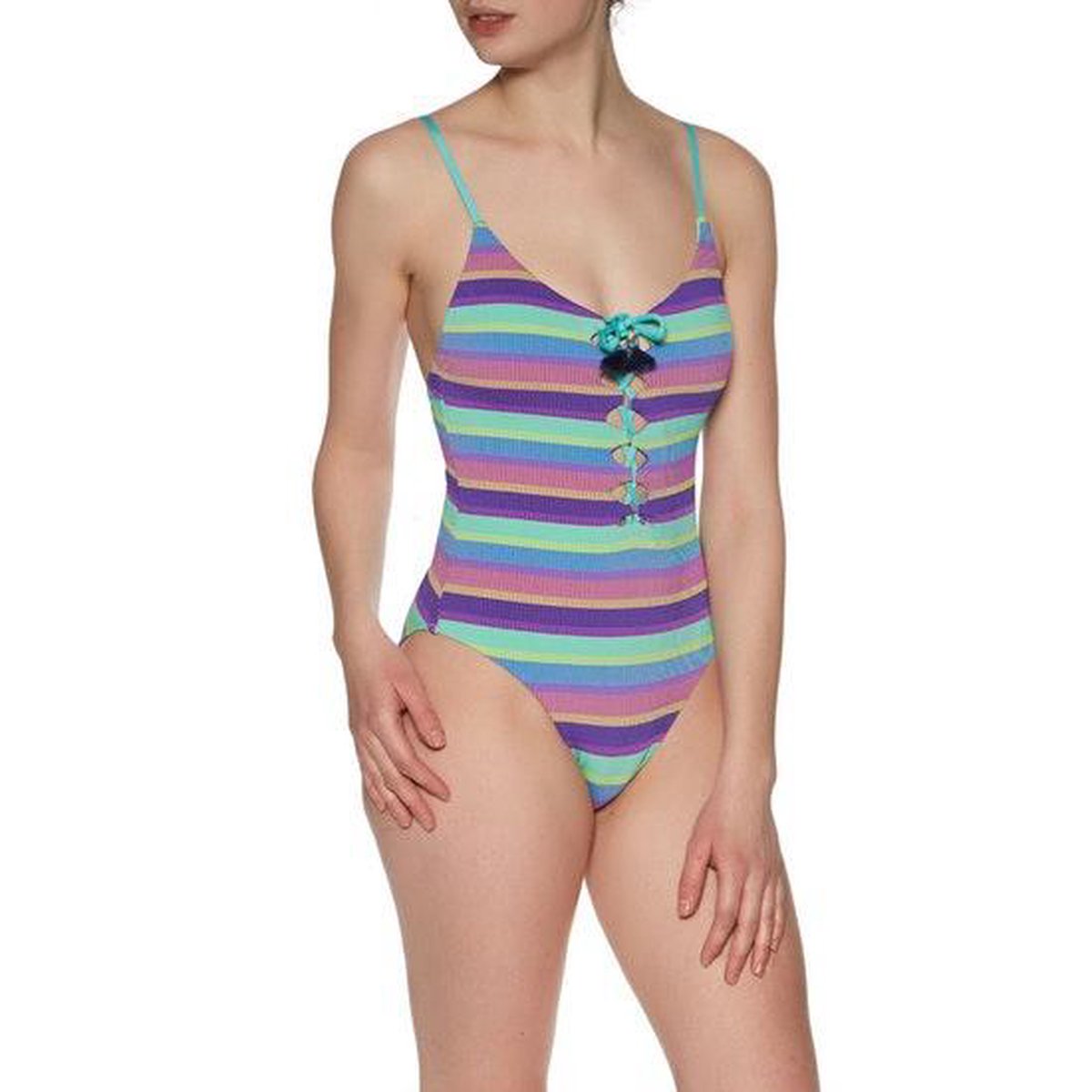 Seafolly Baja Stripe - Dames Badpak - Gestreept V-Hals Neck Maillot - Purple Haze - Maat 36