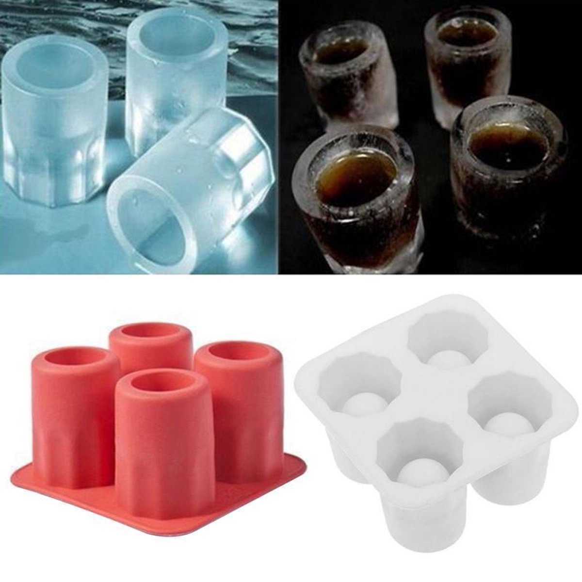 Ijsblokjesvorm Shotglas (4stuks) - Luxe Shotglas Ijsblokjesvormen - Siliconen - Ijsvormpjes - Icecube Tray - Borrelglas - Rood