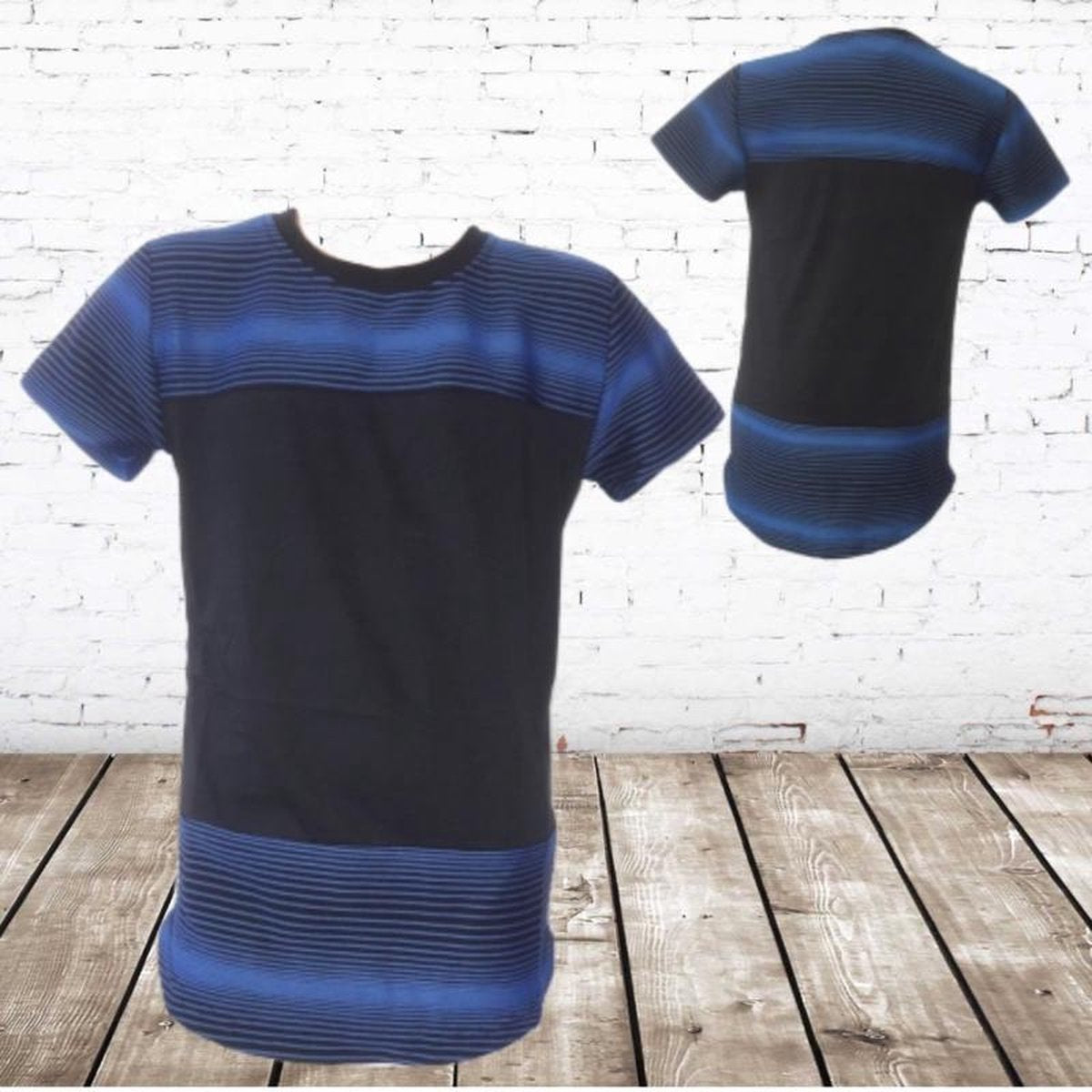 s&C Jongens shirt zwart/blauw - 98/104