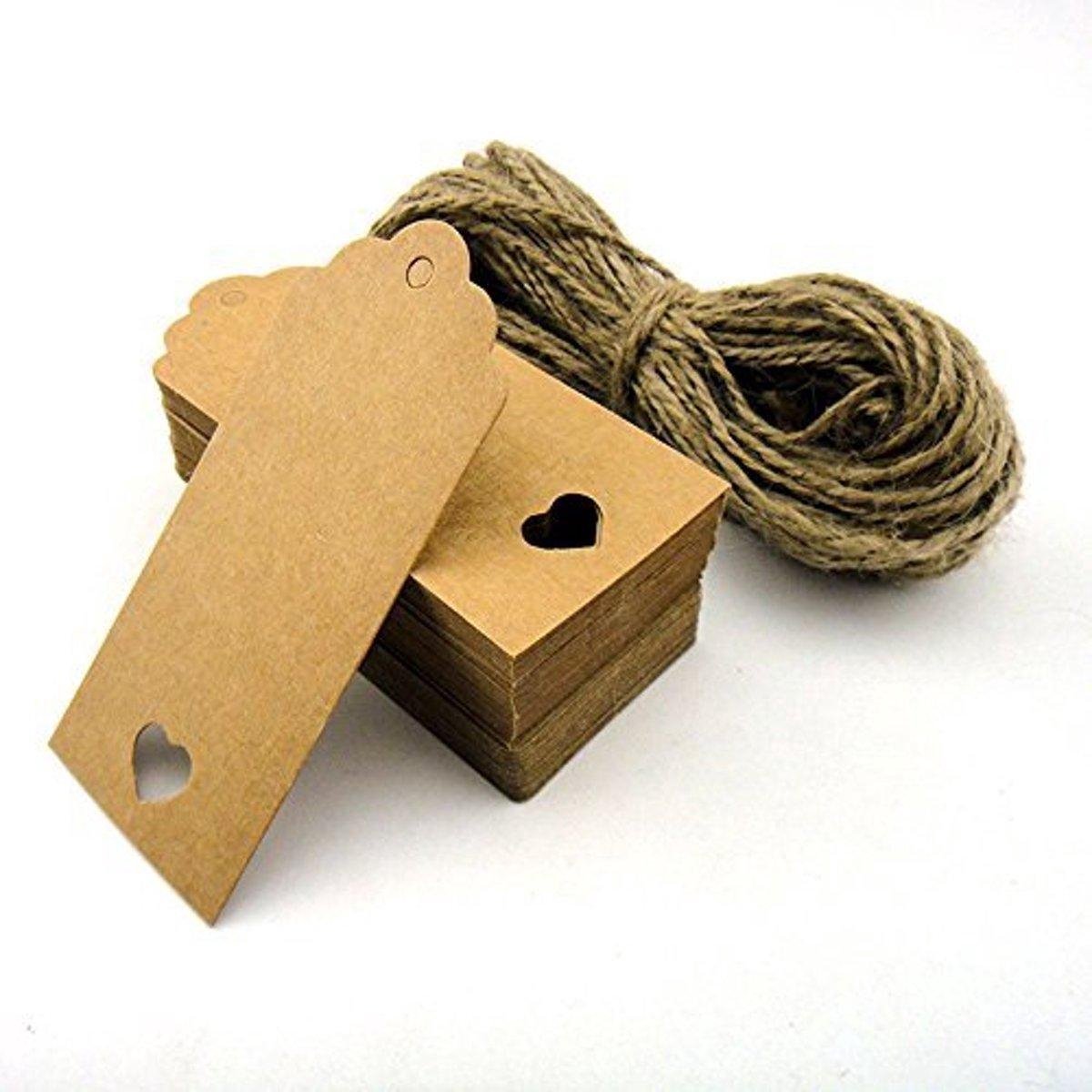 Blanco cadeau Labels Met Touw- karton - 100 Stuks - Hobby Kraft - 9x4 cm