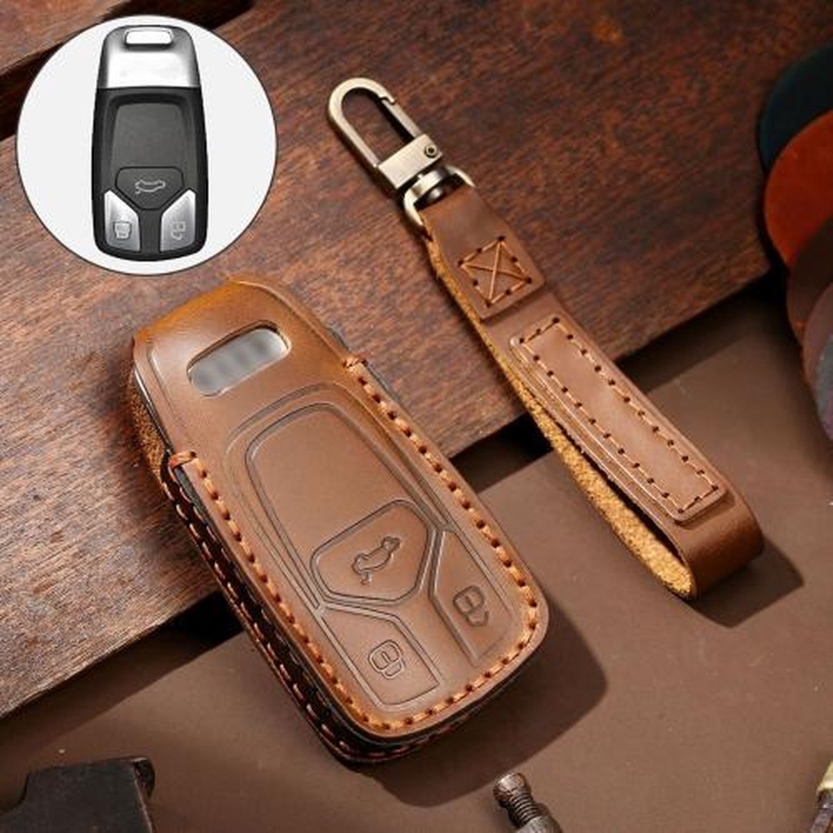 Hallmo Auto Koeienhuid Lederen Sleutel Beschermende Cover Sleutel Case voor Audi A6L / A8L / A4 / A7 / A5 A Stijl (Bruin)