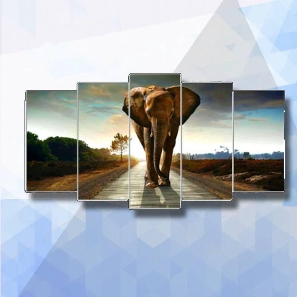 Diamond Painting Pakket Olifant Op Weg 5-luik - vierkante steentjes - 100 x 55 cm