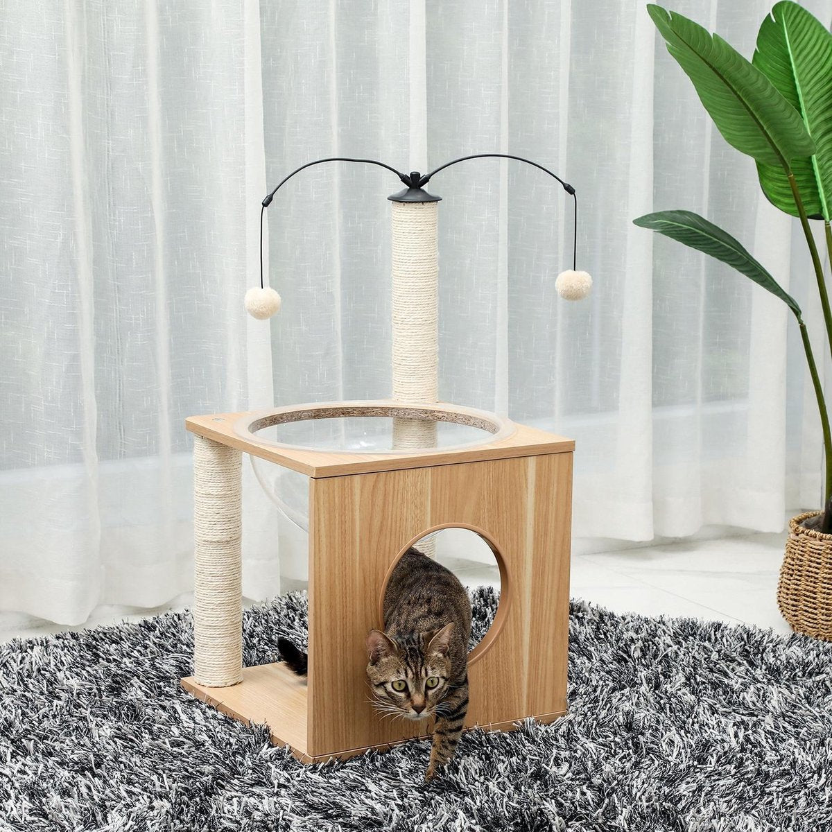 Baymate Tree Tower Condo Massief Houten Krabpaal met Krabpaal voor Katten Klimboom Speelgoed Meubelontwerp AMT0079BG-ZH