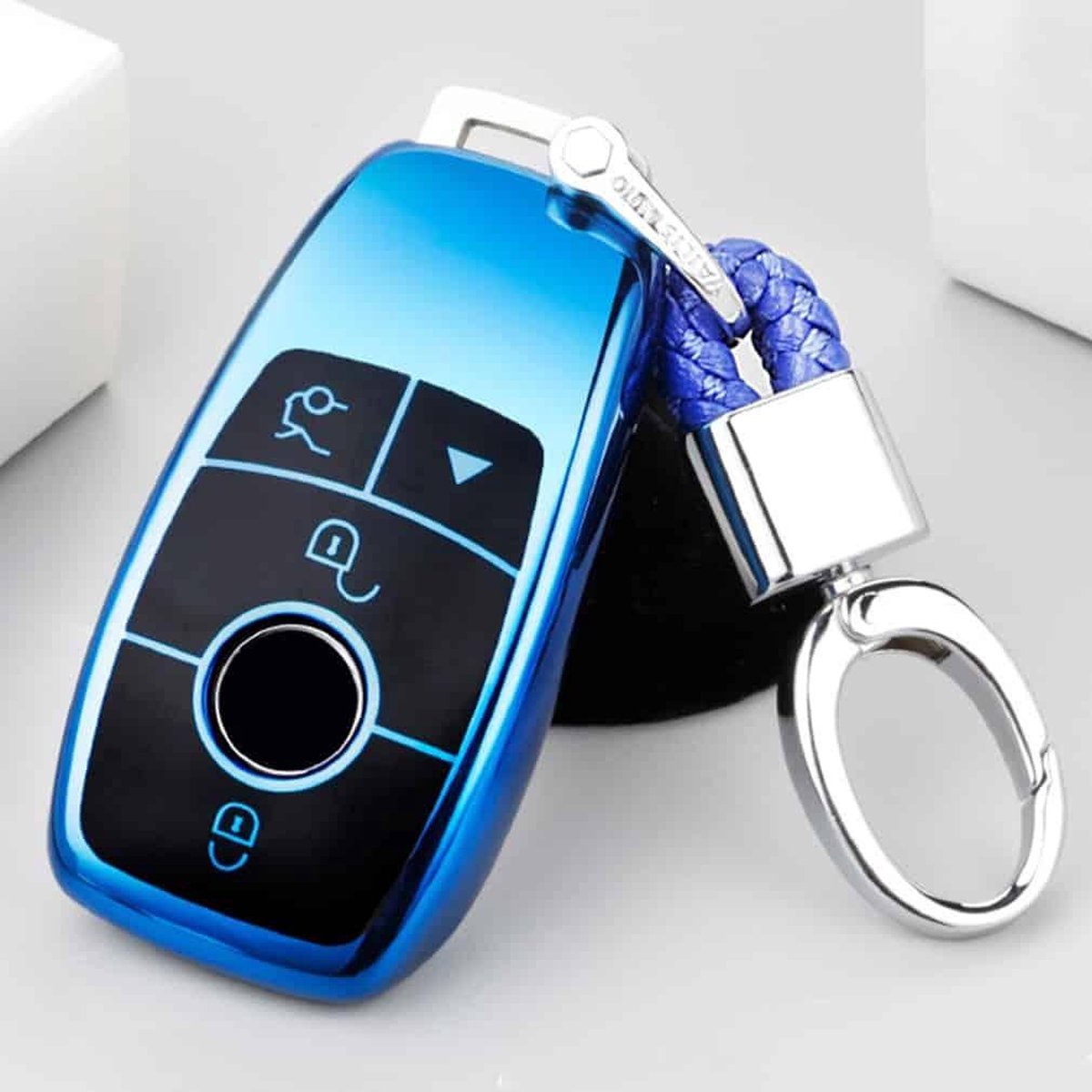 TPU uit Ã©Ã©n stuk galvaniseren autosleutelhoes met volledige dekking met sleutelring voor Mercedes-Benz E (blauw)