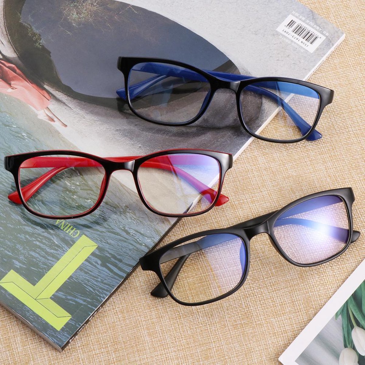 Anti-blauwlicht computerbril set - Voordeelset 3 stuks - Zwart / Blauw / Rood