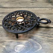 Gietijzeren stove warmhoudplaat met handvat en theelichtje rechaud opwarmplaat onderzetter