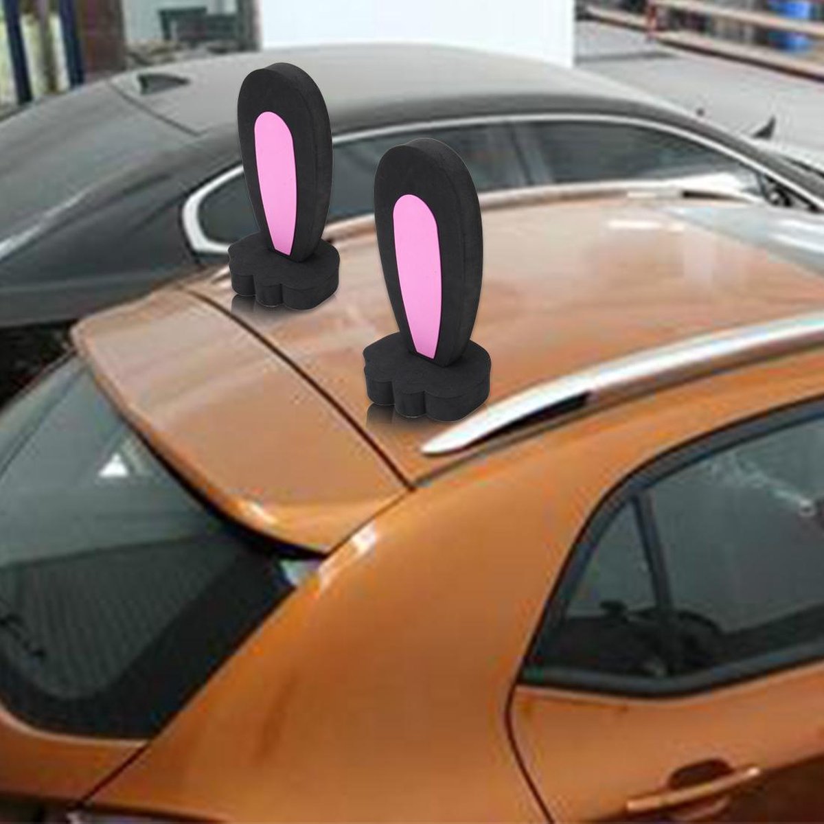 2 stks konijnenoren vorm auto plastic decoratieve sticker (zwart)
