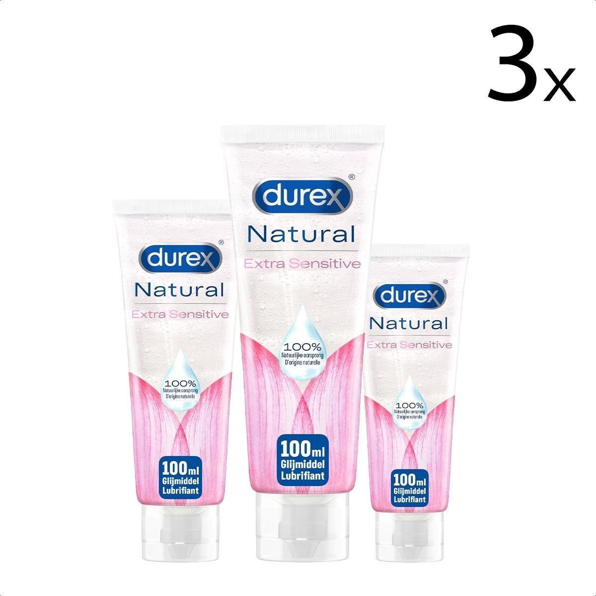 Durex Glijmiddel Natural - Extra Sensitive  - 100% natuurlijk - 100ml x3