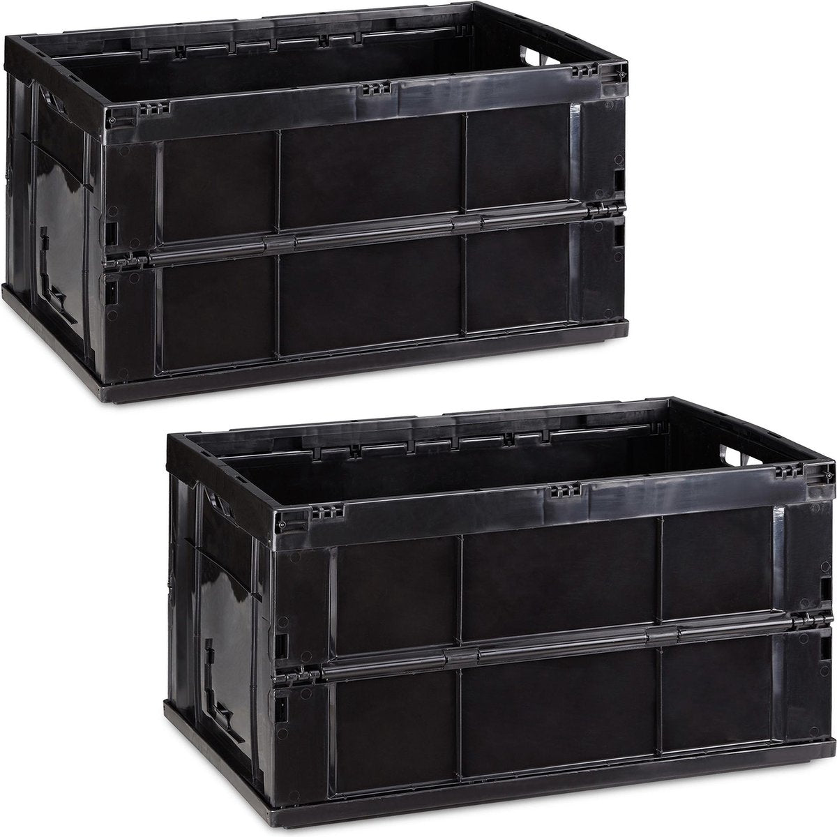 relaxdays 2 x vouwkrat in set - boodschappenkrat met handgrepen - plooibaar - zwart 60 l