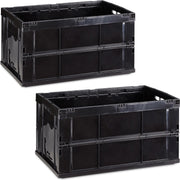 relaxdays 2 x vouwkrat in set - boodschappenkrat met handgrepen - plooibaar - zwart 60 l