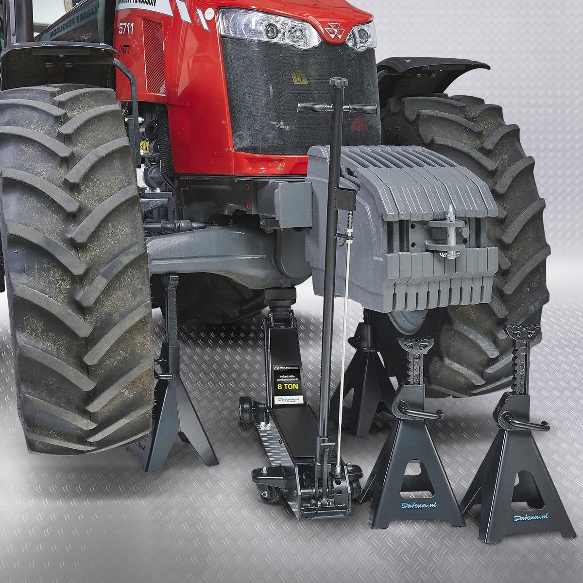 Datona® Werkplaatskrik 8 ton met vier hoge assteunen 12 ton - Zwart