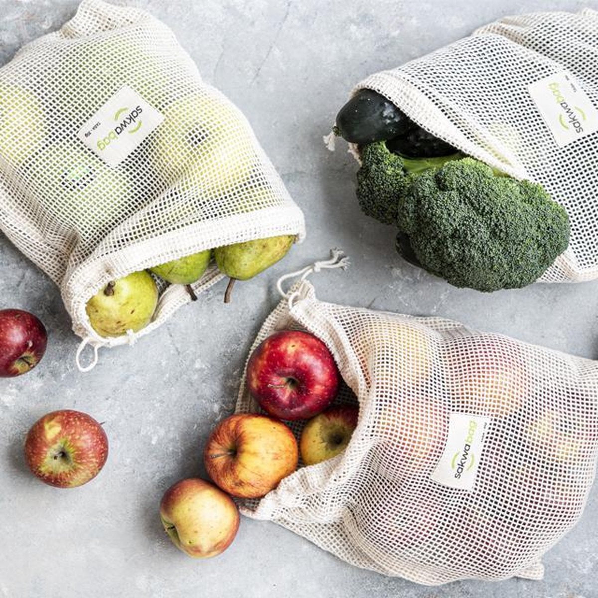 Sakwabag Groente & Fruit zak - Biologisch katoen - 3 x 3 stuks - Maat M