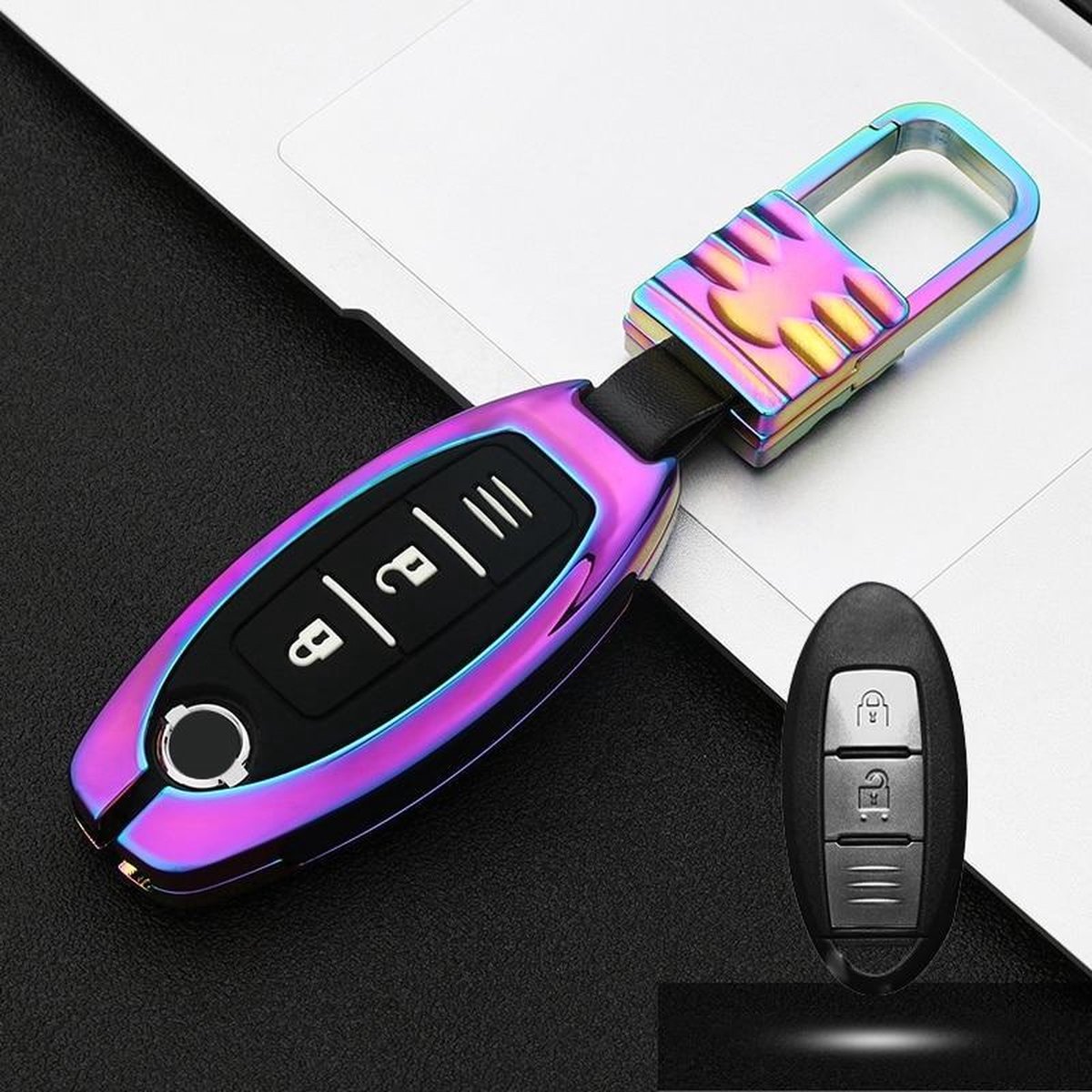 Auto Lichtgevende All-inclusive Zinklegering Sleutel Beschermhoes Sleutel Shell voor Nissan A Stijl Smart 2-knops (kleur)